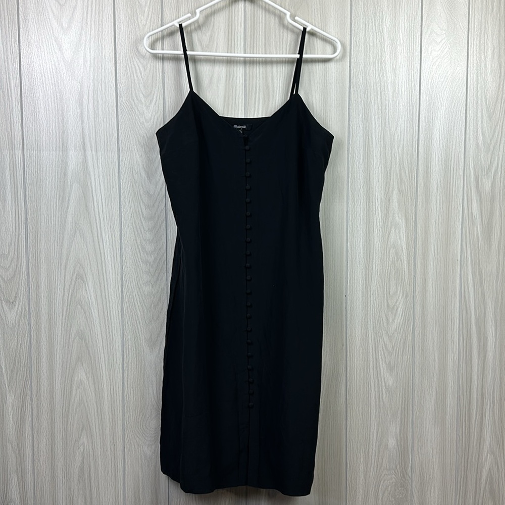 Madewell Womens Dress 8 Black Slip Silk Button Front Mini Sleeveless Evening